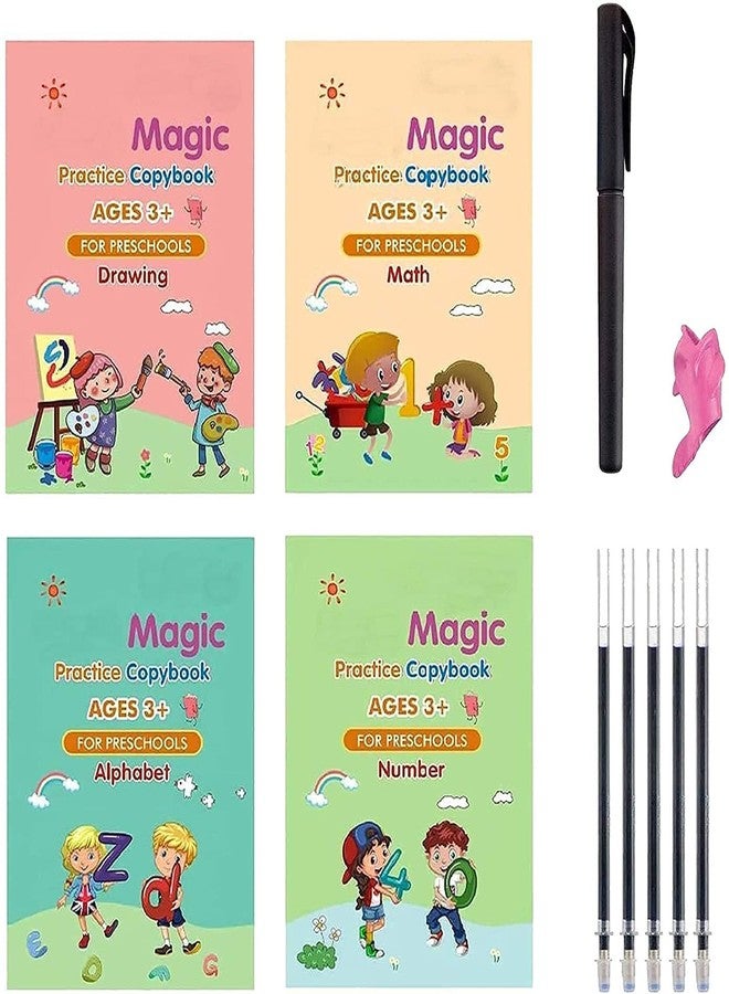 DS Enterprise 4pcs Magic Practice Copybook with Pen & 5 Refill Reusable Writing Tool Simple Hand Lettering for Children, Alphabet Number Math Drawing Tracing,Pen Control Workbook Set for Kids - Image 2